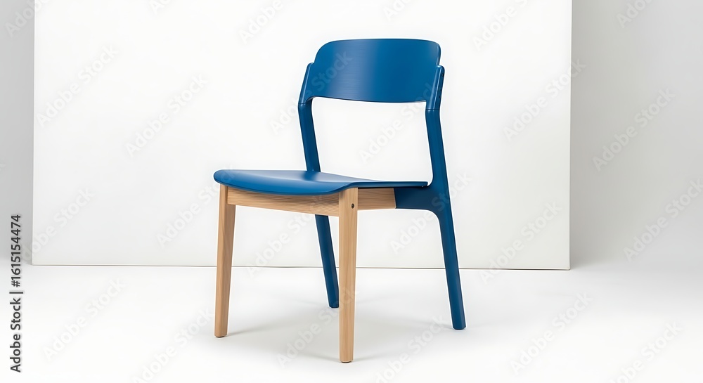 Fototapeta premium Blue chair wooden chair furniture design interior seating modern style contemporary minimalist