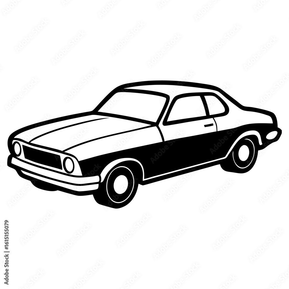 Obraz premium A black and white outline of a vintage twodoor car isolated on white
