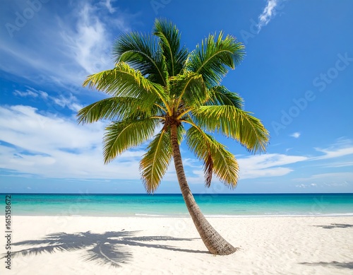 Tropical beach scene with palm tree