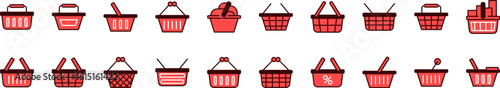 Collection of Filled Color Icons of Shopping Basket. Minimalistic Linear Pictogram for Web and Graphic Design, Apps, Banners, Social Network and Cards