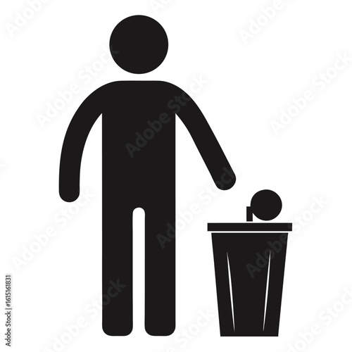 Stylized person throwing object into bin silhouette trash