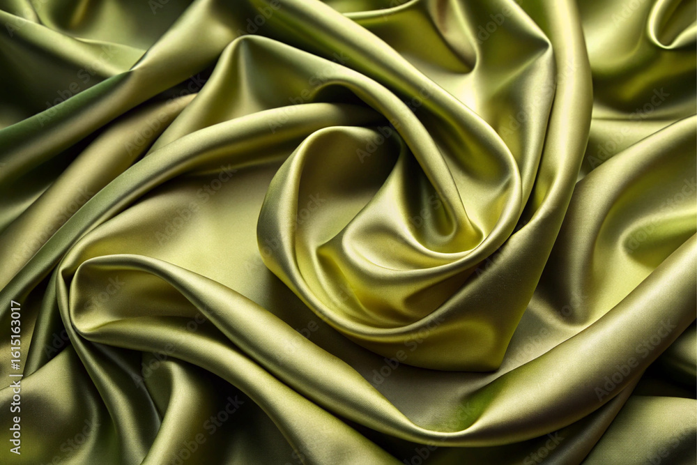 Obraz premium Olive Green Silk Fabric with Smooth Folds – Luxurious Background for Product Displaying.