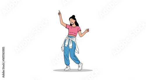 Energetic young woman dancing with enthusiasm in a lively performance capturing joyful movement