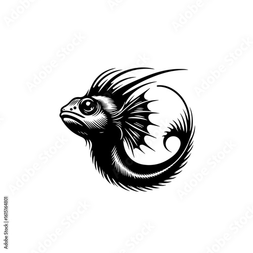 A mythical lizard creature isolated on white background