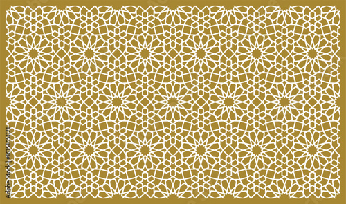 Intricate Islamic Geometric Pattern Background in Gold and White for Wallpaper and Design Elements