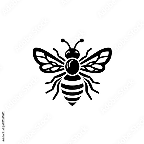 A stylized black and white bee illustration