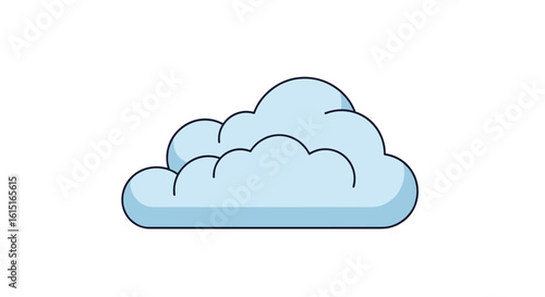 A fluffy light blue cumulus cloud floating gently across a pure white background with no other elements present