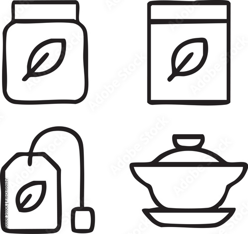 Tea Icons Set Simple Line Art.