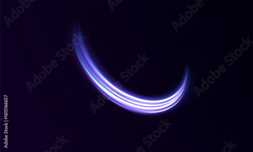 Purple glowing swirl effect with bright neon lines and magical shimmer energy. Fantasy light trail design, perfect for fairy tale illustrations and abstract vector art.