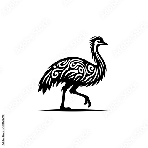 Stylized emu bird walking with ornate body details