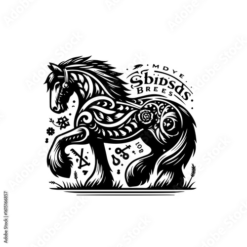 Ornate horse illustration with intricate patterns