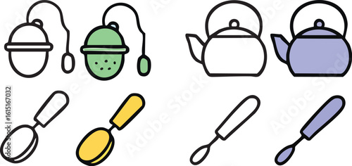 Tea Time Elements Vector Illustration.