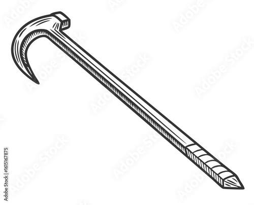 Crowbar tool with curved edge and pointed end for leverage  on a transparent background