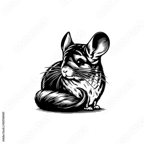 Cute fluffy chinchilla sitting with detailed fur texture