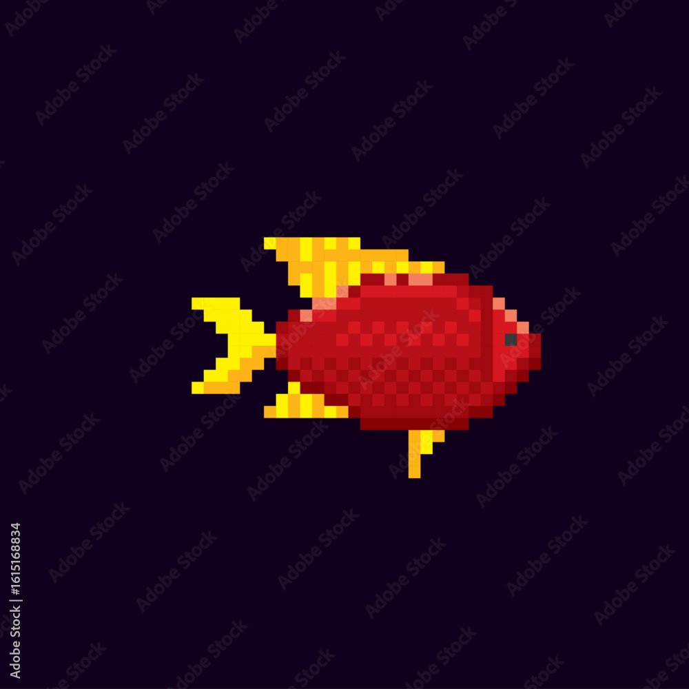 Fototapeta premium Tropical fish. Aquarium fish. Pixel art icon. 