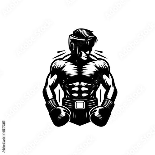 Muscular boxer illustration isolated on white background