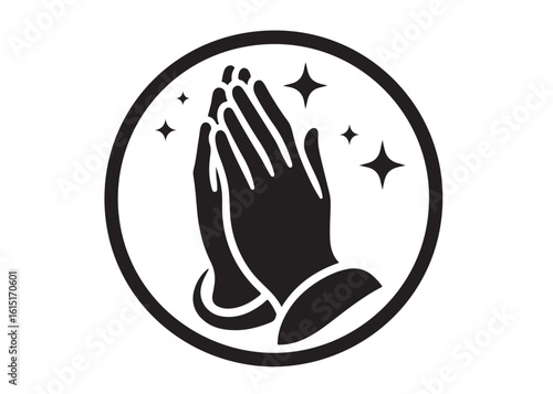 praying hands logo silhouette vector, hand praying logo icon design illustration, black silhouette praying hands logo vector, Religion praying hands logo vector silhouette on white background 
