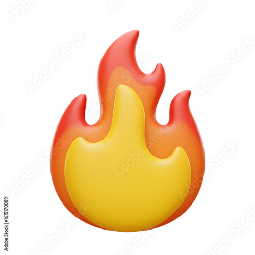 Stylized 3d fire emoji isolated on transparent background