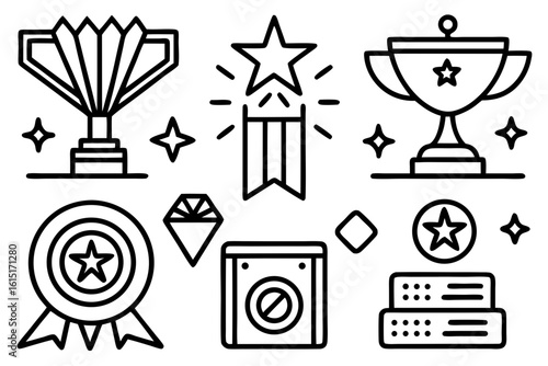 set of trophy cups and medals