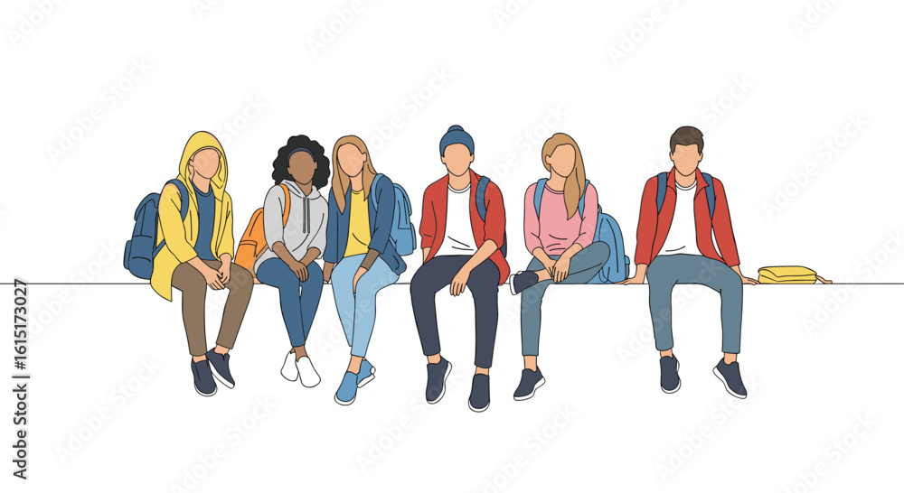 Obraz premium A diverse group of young students sitting together enjoying their free time outdoors