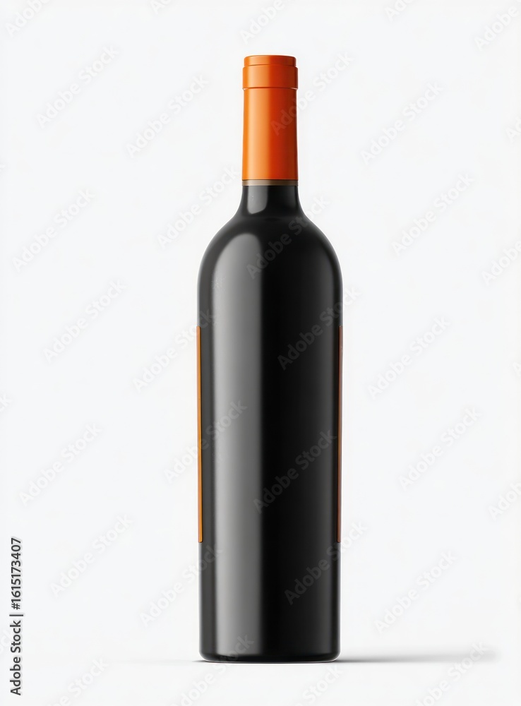 Dark glass wine bottle with an orange top on a bright white background Dark glass wine bottle with an orange top on a bright white background