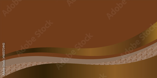 A sophisticated abstract background featuring flowing brown and gold metallic waves with a subtle textured band. The earthy tones and elegant curves evoke warmth and richness