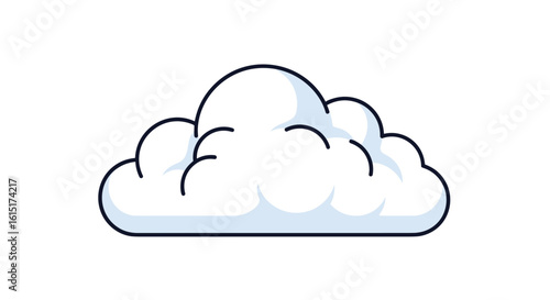 A fluffy white cloud floats serenely across the bright blue sky on a beautiful sunny day