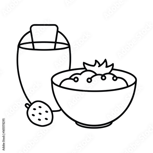 healthy breakfast coloring page with oatmeal juice
