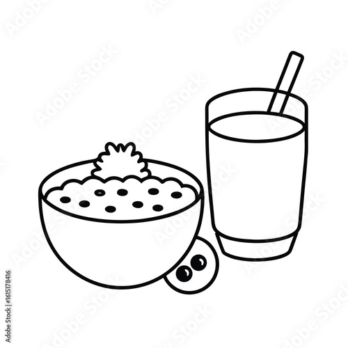 healthy breakfast coloring page with oatmeal juice