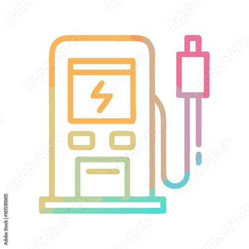 Electric vehicle charging station with colorful outline design  