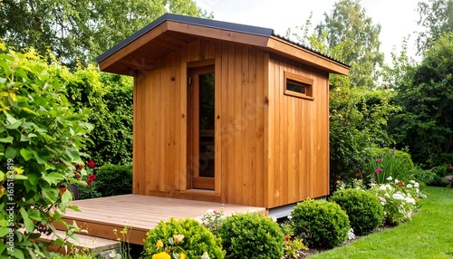 Wooden sauna in a garden