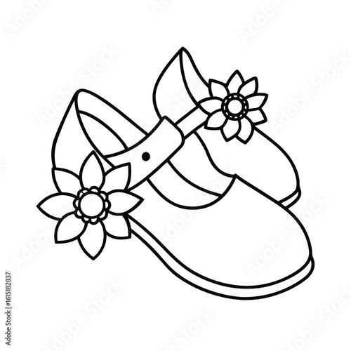 pair of mary jane shoes with flowers coloring page