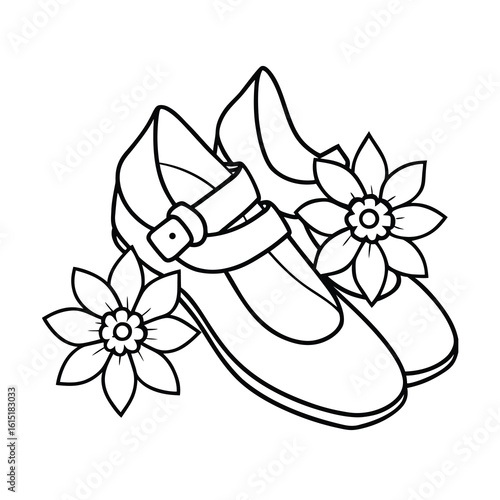 pair of mary jane shoes with flowers coloring page