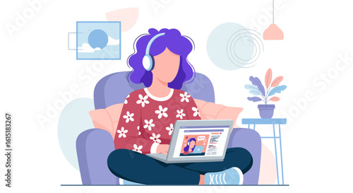 Woman working from home on laptop, perfect for blog posts about remote work, or articles on work-life balance.