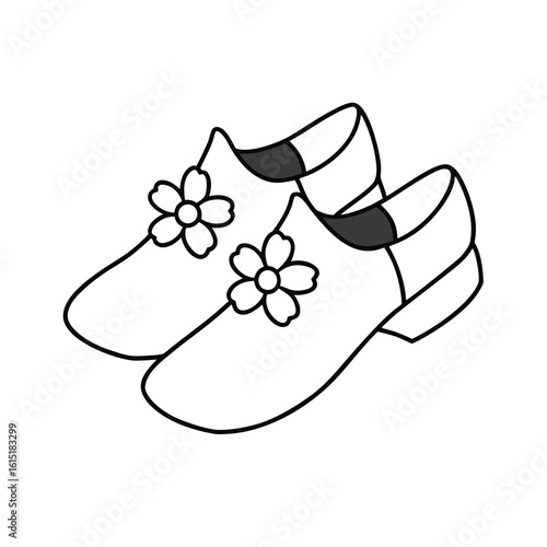 pair of mary jane shoes with flowers coloring page