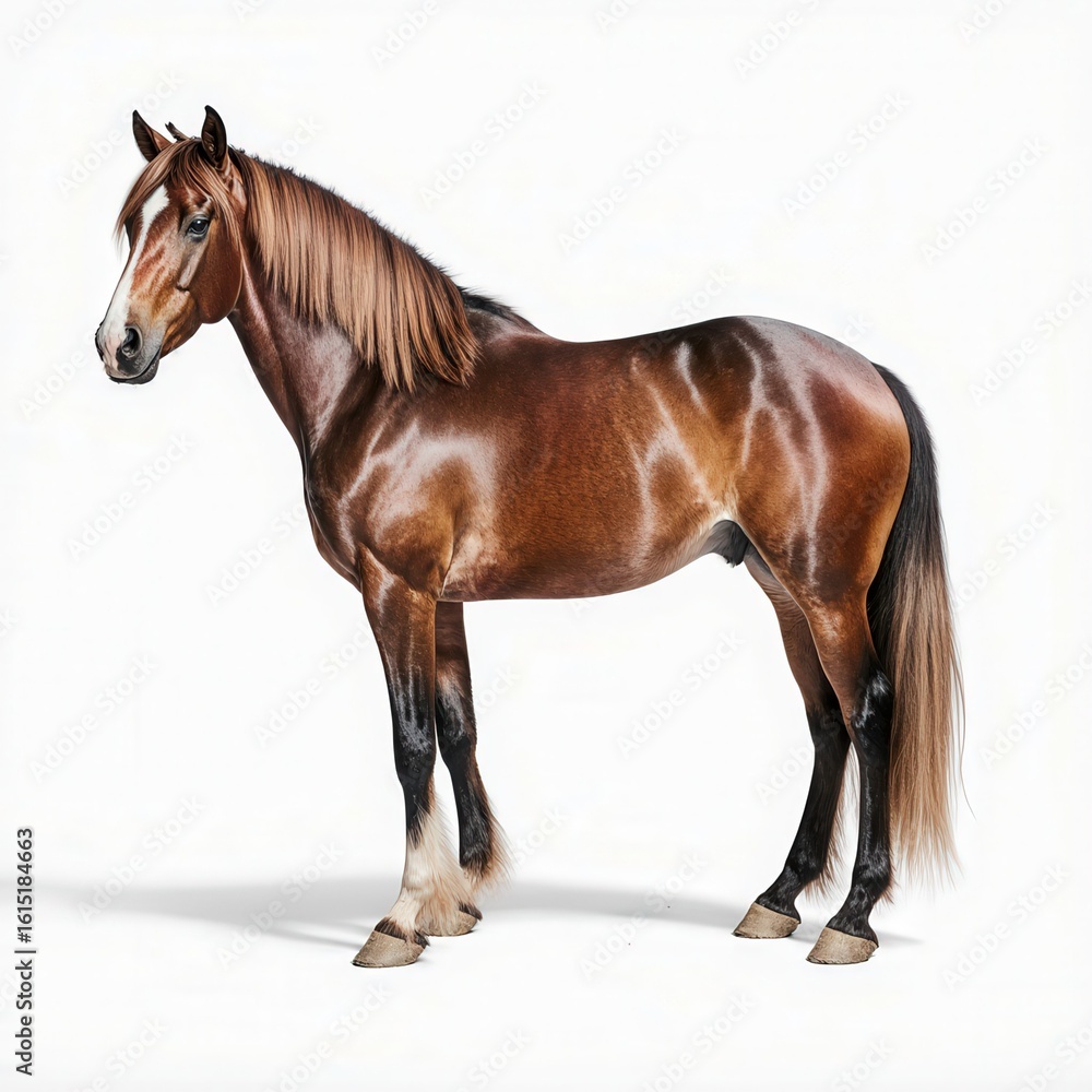 Obraz premium Majestic Stallion in a Pose: This photorealistic representation showcases a stunning stallion, exhibiting poise and strength, captured with vivid detail and striking visual appeal.