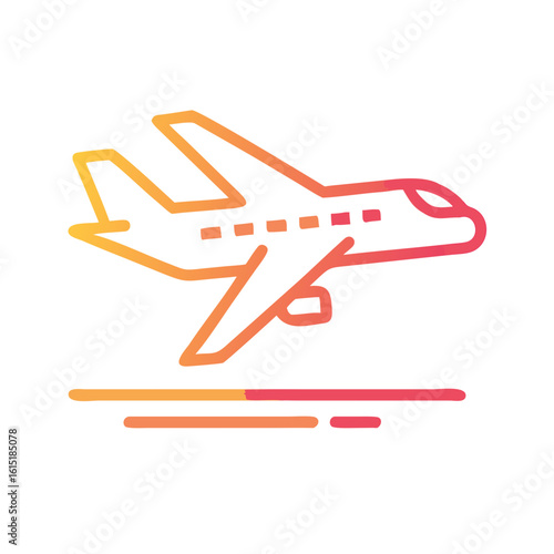 Airplane taking off with gradient design in orange and pink colors  