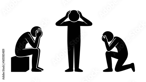 Figures in distress black and white illustration despair