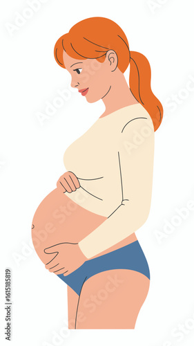 Pregnant woman holding belly illustration