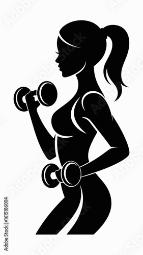 Silhouette woman lifting dumbbells fitness exercise