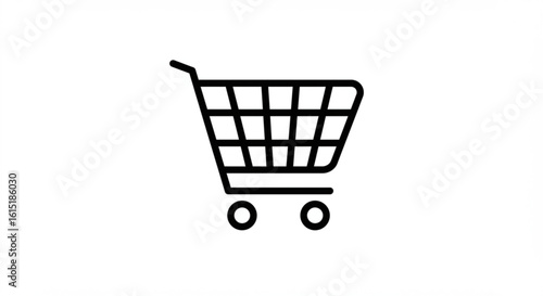 A simple black outline of a shopping cart with a grid pattern and two small wheels on a white background vreated with genrated ai