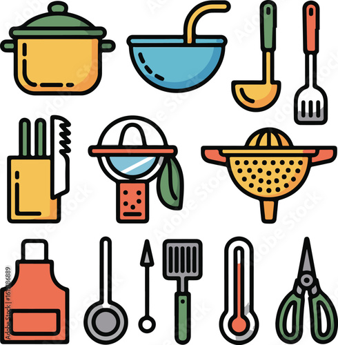 Home Cooking Tools – Flat Kitchen Icon Collection for Culinary Projects
