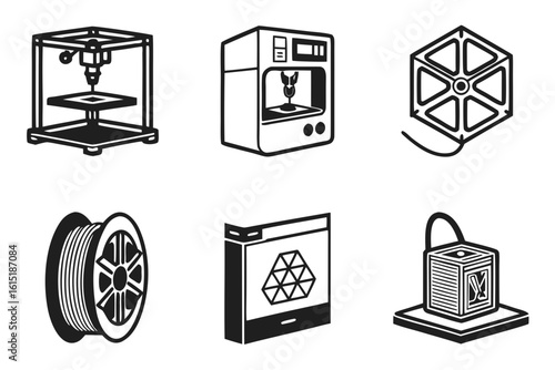3D Printing Technology Icons Set.