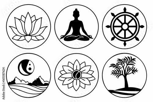 Collection of Spiritual and Nature Icons in Circles.