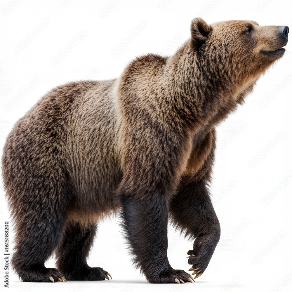Fototapeta premium Majestic Grizzly: A powerful and stoic grizzly bear stands tall, its thick, brown fur radiating warmth, showcasing its strength and wild essence.