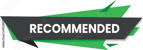 Modern geometric banner with the word recommended in white text on a dark grey background