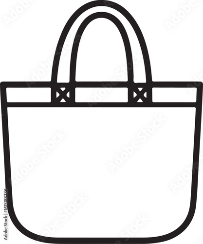 Minimalist Tote Bag Outline with Handles, Simple Hand-Drawn Vector Doodle