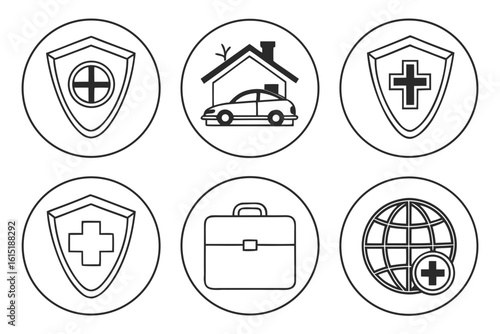 Insurance Icons Set Shield Car Globe Briefcase.