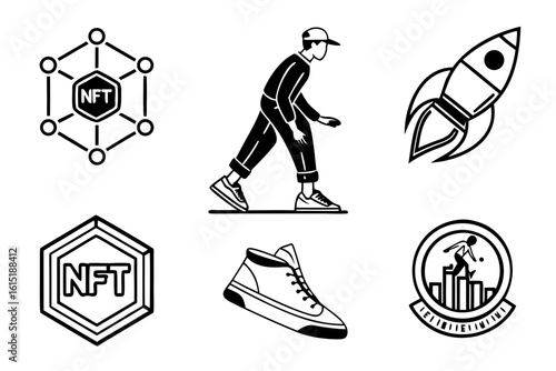 NFT Technology and Digital Art Icons Collection.