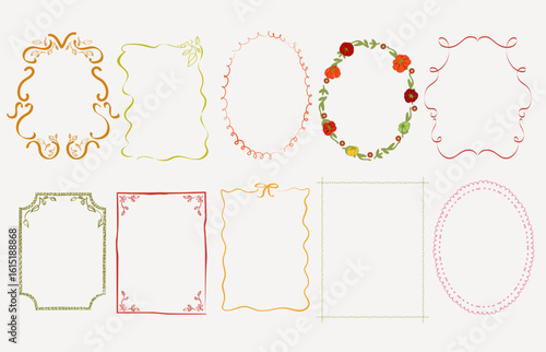Hand-drawn vector food frame with heirloom vegetables, grapes, candles, and rustic tableware. Cozy autumn border illustration with empty space in the center, perfect for menus, recipes, invitations